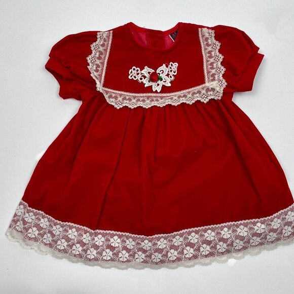 Vintage All Dressed Up Size 18 mo Red Velvet and White lace trimmed Dress - Picture 2 of 12